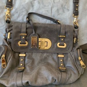 AUTHENTIC Badgley Mischka Grey Leather Crossbody